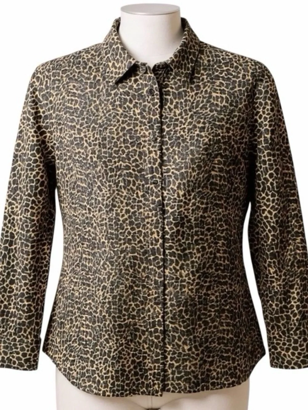 J.Crew Factory Leopard Print Button Down Shirt Small Mob Wife 100% Cotton
